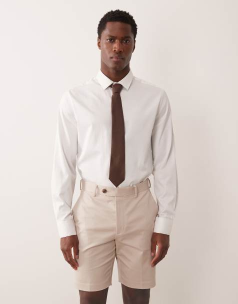 ASOS DESIGN smart cotton rich slim chino shorts in stone - view 1