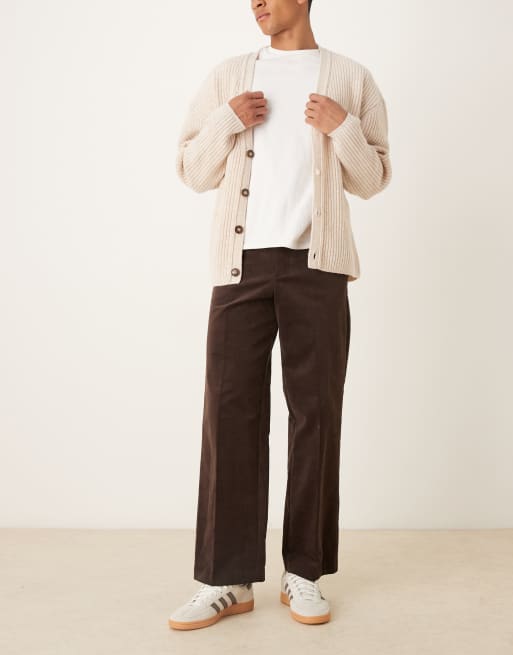 ASOS DESIGN smart cotton rich wide leg corduroy pants in brown with side adjusters, 2 of 5