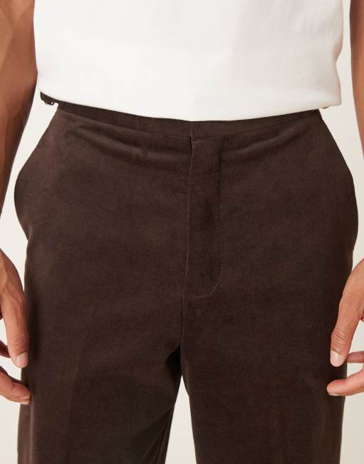 ASOS DESIGN smart cotton rich wide leg corduroy pants in brown with side adjusters, 5 of 5
