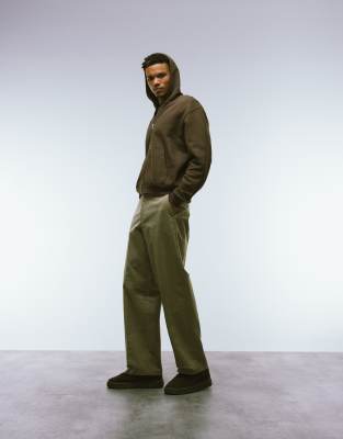 Asos Design Smart Cotton Rich Wide Leg Corduroy Pants In Green
