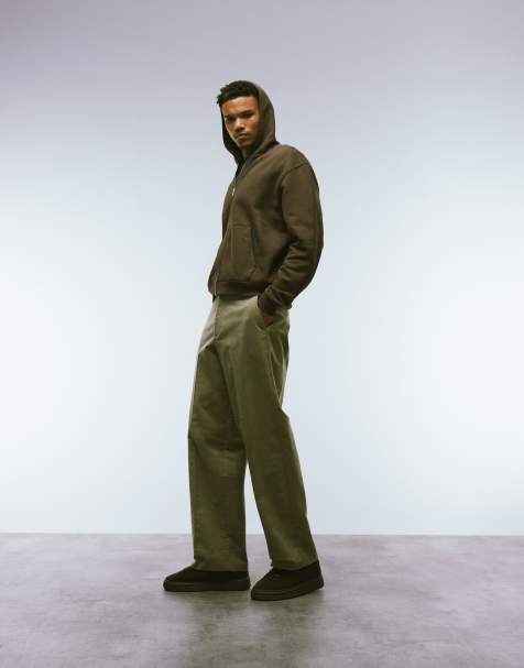 ASOS DESIGN smart cotton rich wide leg corduroy pants in stone with side adjusters - view 1