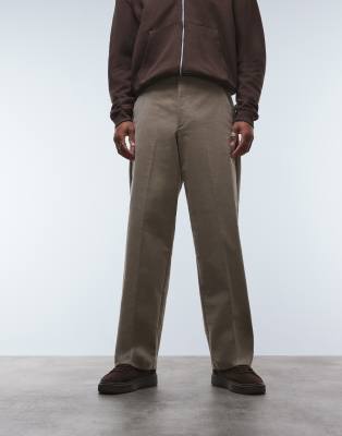 Asos Design Smart Cotton Rich Wide Leg Corduroy Pants In Green