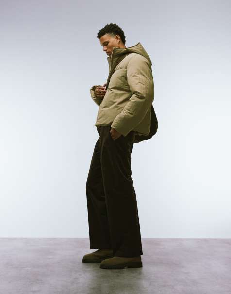 ASOS DESIGN smart cotton rich wide leg corduroy trousers in brown with side adjusters - view 1