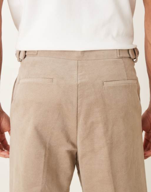 ASOS DESIGN smart cotton rich wide leg corduroy trousers in stone with side adjusters, 5 of 5