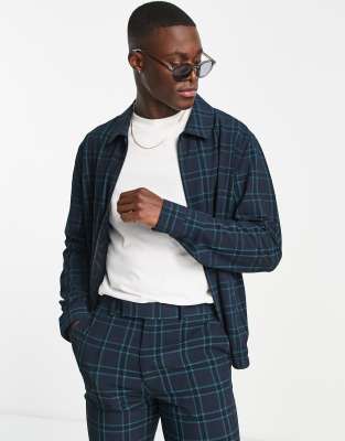 ASOS DESIGN smart crepe check harrington jacket in navy - part of a set