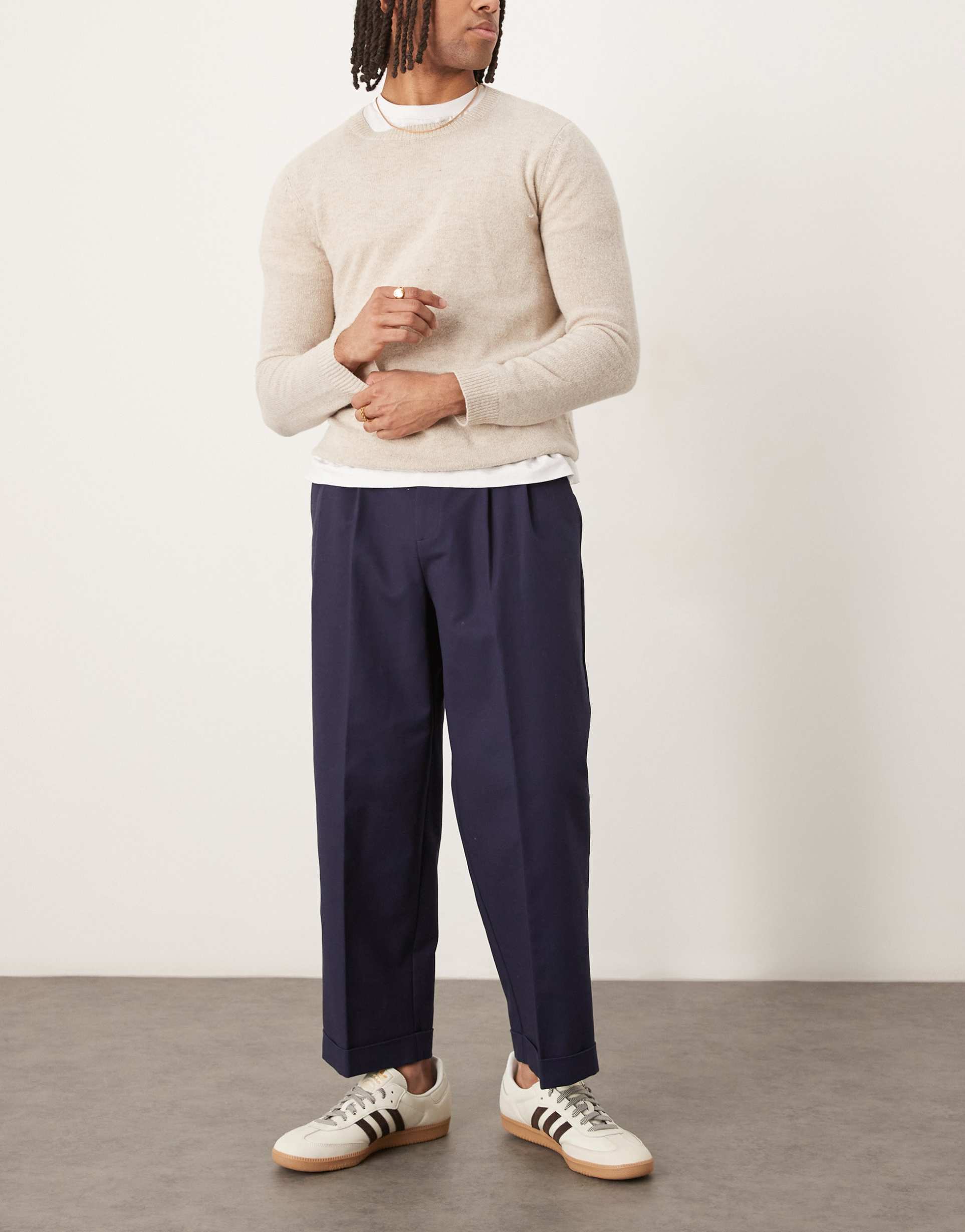 ASOS DESIGN smart cropped  balloon cotton chinos in navy