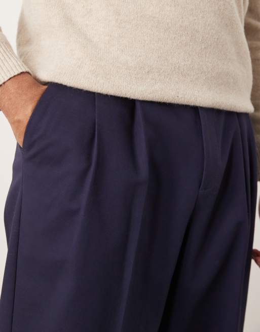 ASOS DESIGN smart cropped balloon cotton chinos in navy