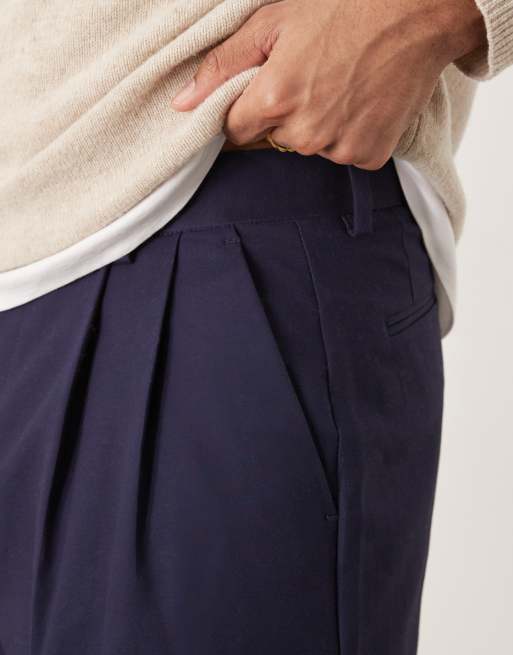 ASOS DESIGN smart cropped balloon cotton chinos in navy