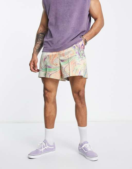 ASOS DESIGN smart cropped bermuda shorts in pink marble print, 3 of 4