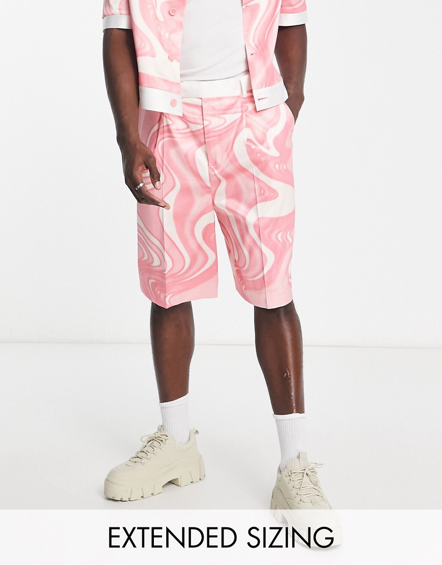 ASOS DESIGN smart cropped bermuda shorts in pink swirl print - part of a set-Multi