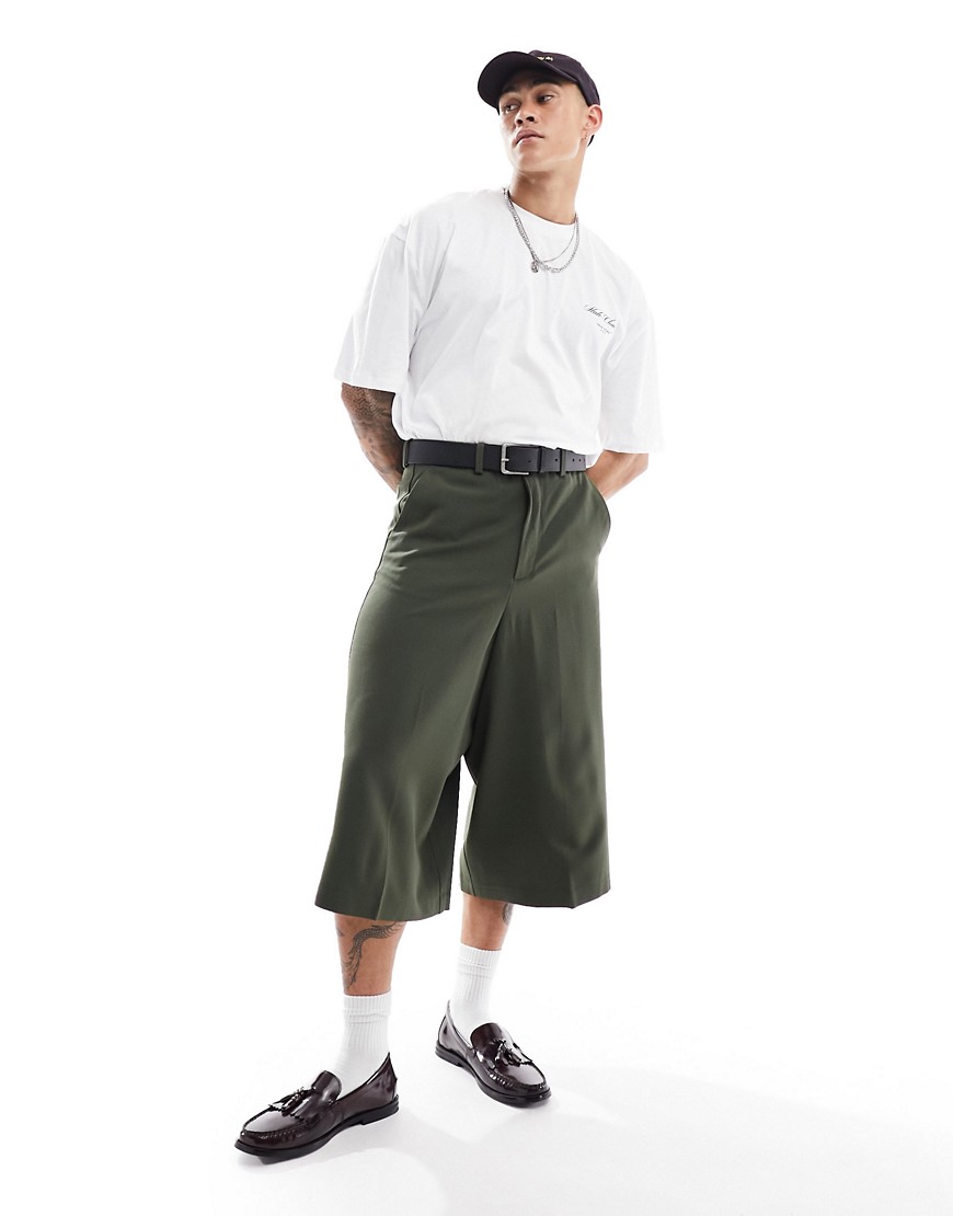 Asos Design Smart Cropped Pants In Khaki-green