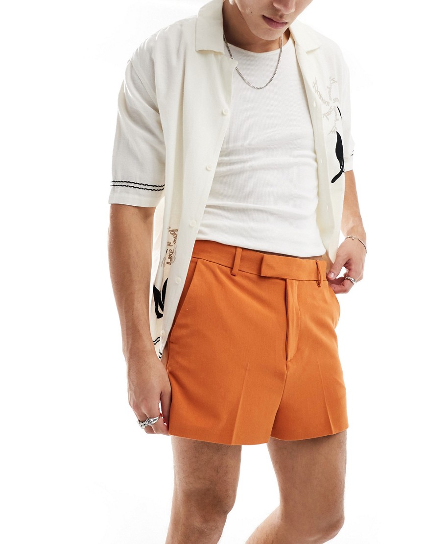 Asos Design Smart Cropped Shorts In Rust-orange