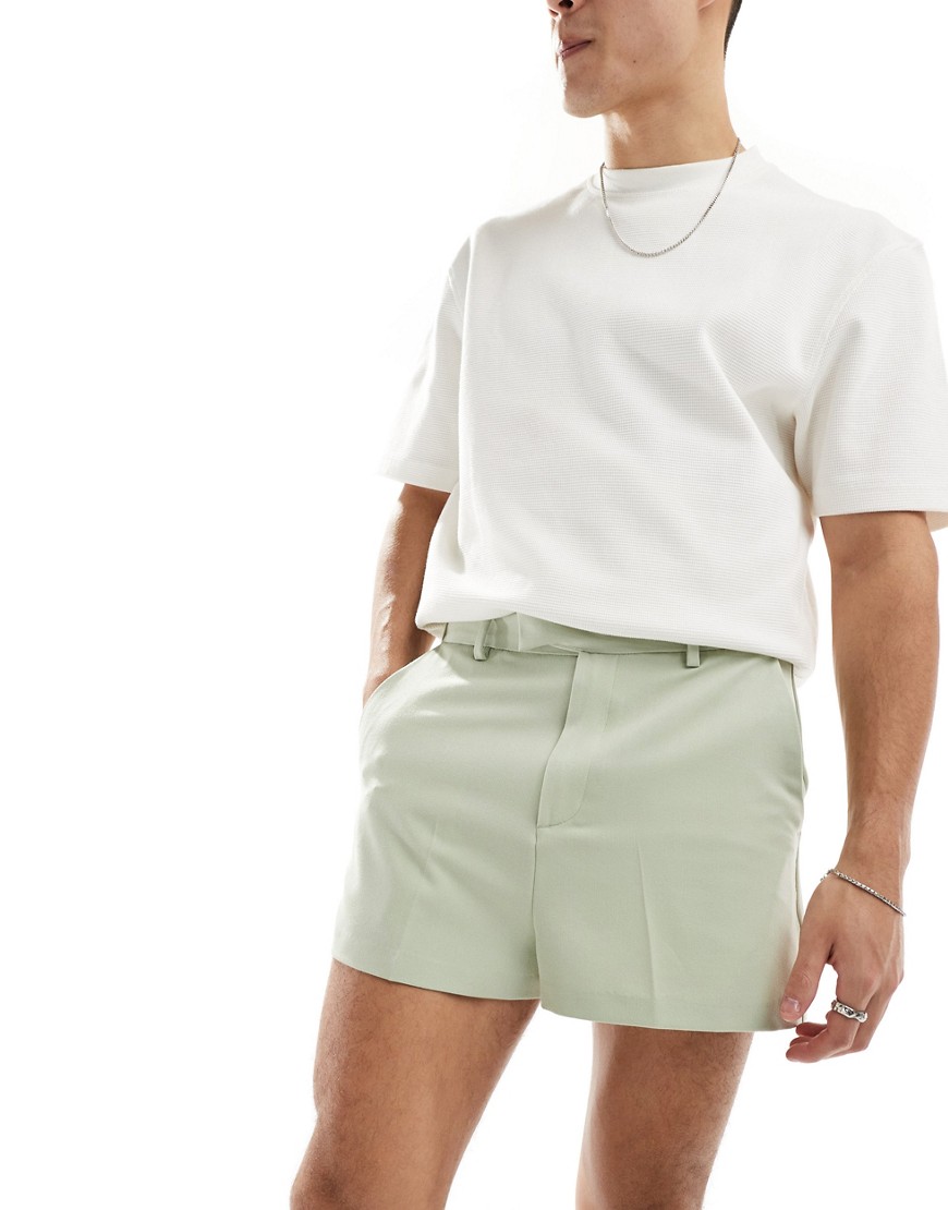 ASOS DESIGN smart cropped shorts in sage green