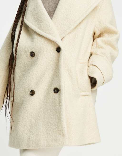 ASOS DESIGN smart double breasted pea coat in off white