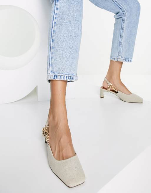 ASOS DESIGN – Smart – Elegante Schuhe in Natur mit Kettendetail und mittelhohem Absatz, 4 von 4