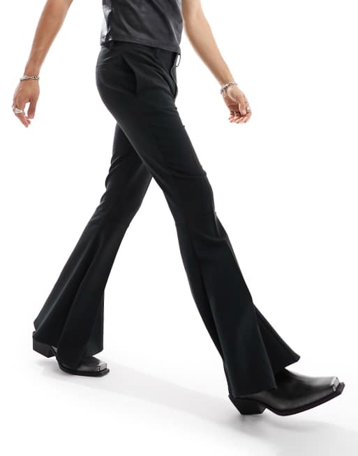 Women's Polyester Viscose Classic Flared Pants (4, Black) : Ralph