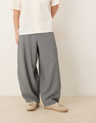 asos ASOS DESIGN smart extreme tapered trousers with front pleats in grey