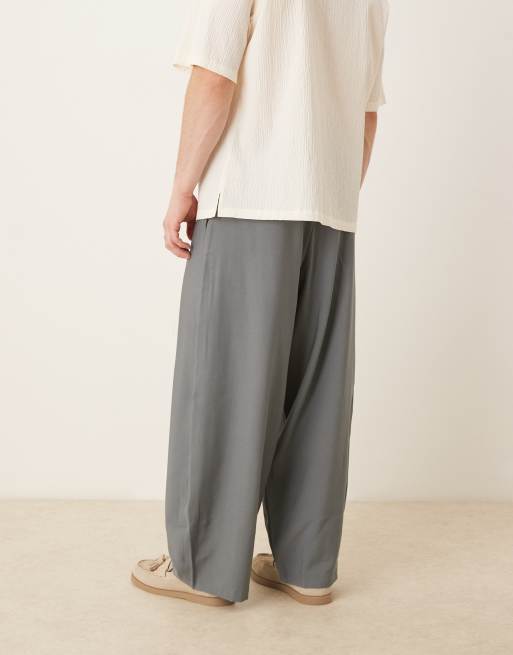 ASOS DESIGN extreme tapered dress pants with front pleats in gray