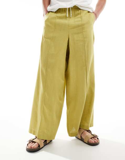 ASOS DESIGN smart extreme wide leg linen blend joggers in chartreuse - view 1