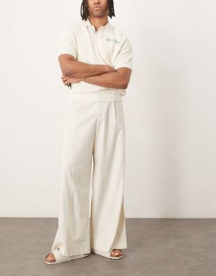 Asos Design Smart Extreme Wide Leg Linen Blend Pants With Front Pleat In White