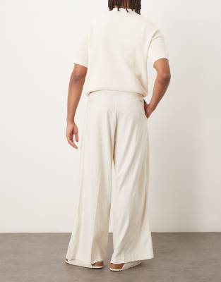 Asos Design Smart Extreme Wide Leg Linen Blend Pants With Front Pleat In White