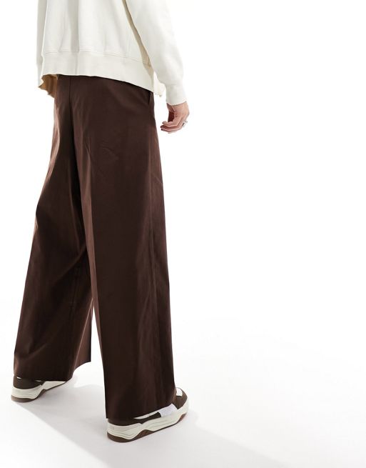 ASOS DESIGN linen mix wide leg smart pants in brown crinkle