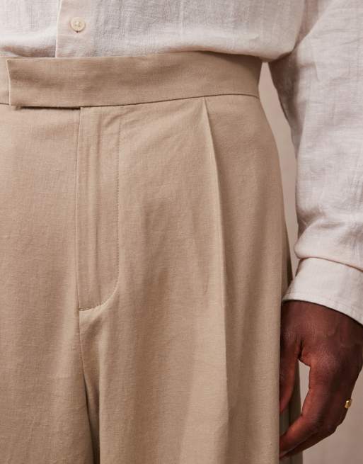 ASOS DESIGN smart extreme wide leg linen blend pants with front pleat in dark stone