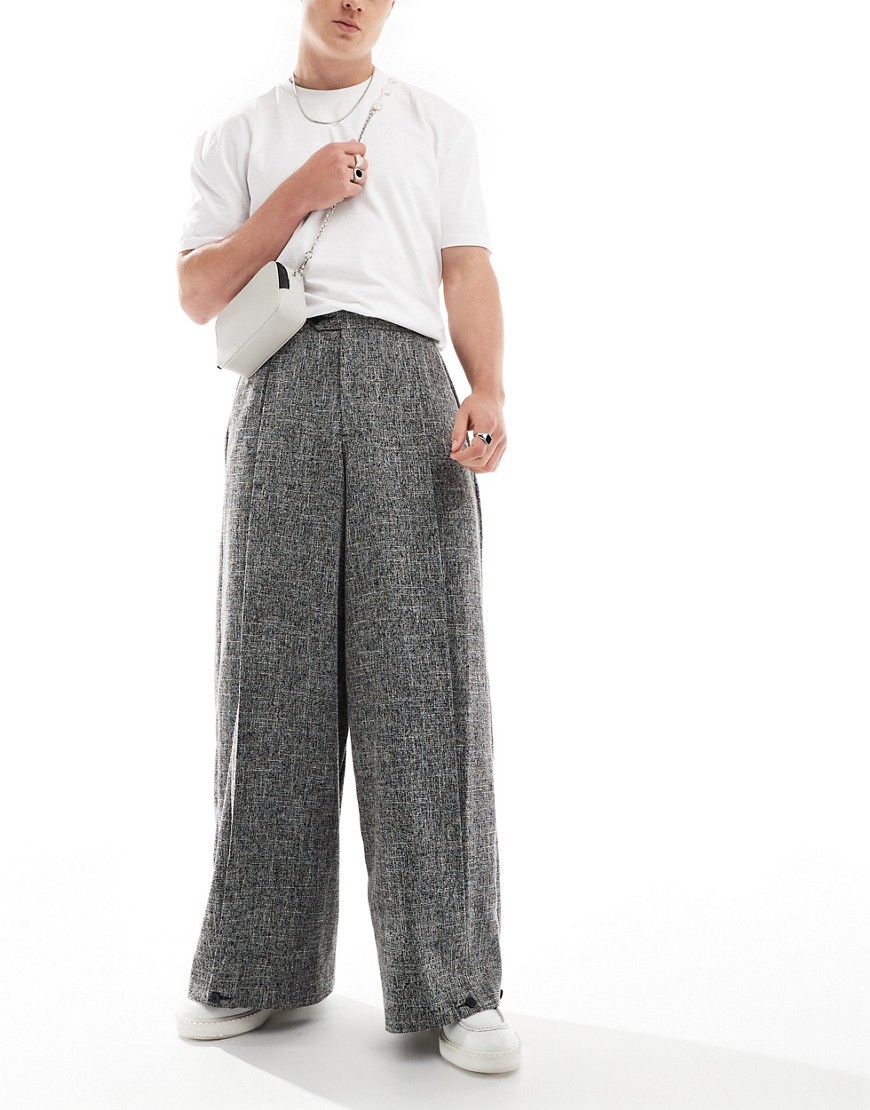 Asos Design Smart Extreme Wide Leg Pants In Black & White Textured Fabric