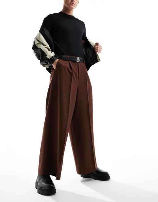 ASOS Extreme Wide Leg Suit Trousers in Brown for Men