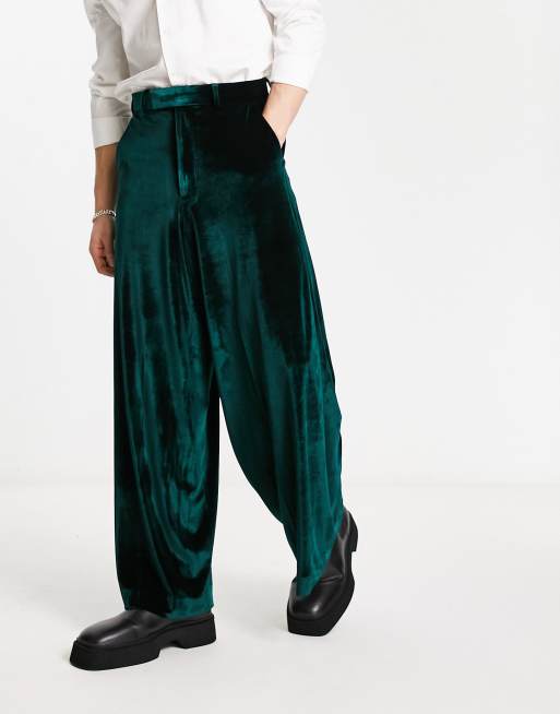 ASOS DESIGN smart extreme wide leg pants in green velvet ASOS