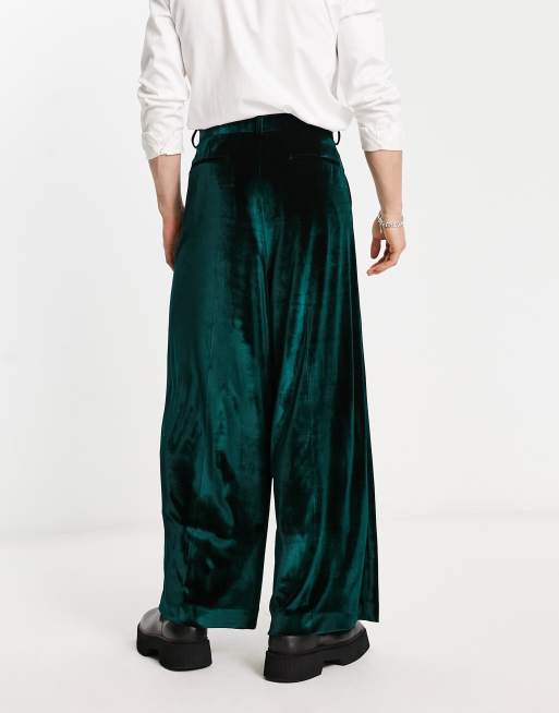 ASOS DESIGN smart extreme wide leg pants in green velvet, 3 of 4