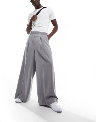 Asos Design Smart Extreme Wide Leg Pants In Light Gray-blue