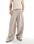 [ASOS DESIGN] ASOS DESIGN smart extreme wide leg pants in stone-Neutral W32 L30 STONE