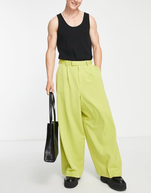 ASOS DESIGN smart extreme wide leg pants in washed lime