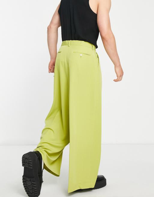 ASOS DESIGN smart extreme wide leg pants in washed lime