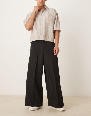 Asos Design Smart Extreme Wide Leg Pants With Front Pleat In Black