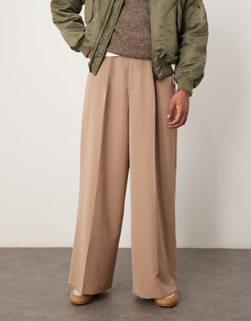 ASOS DESIGN smart extreme wide leg pants with front pleat in camel, 2 of 5