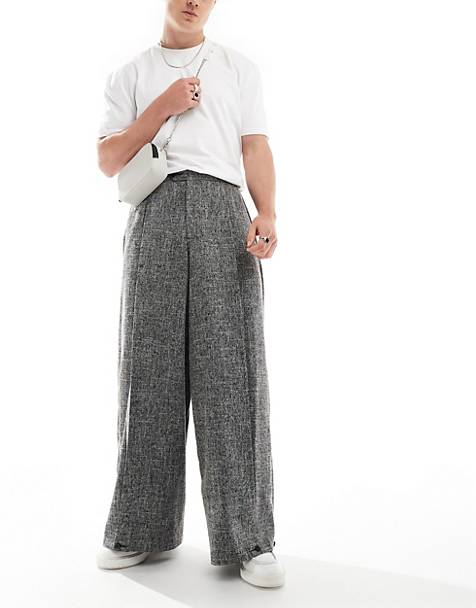 ASOS DESIGN smart extreme wide leg trousers in black &amp; white textured fabric