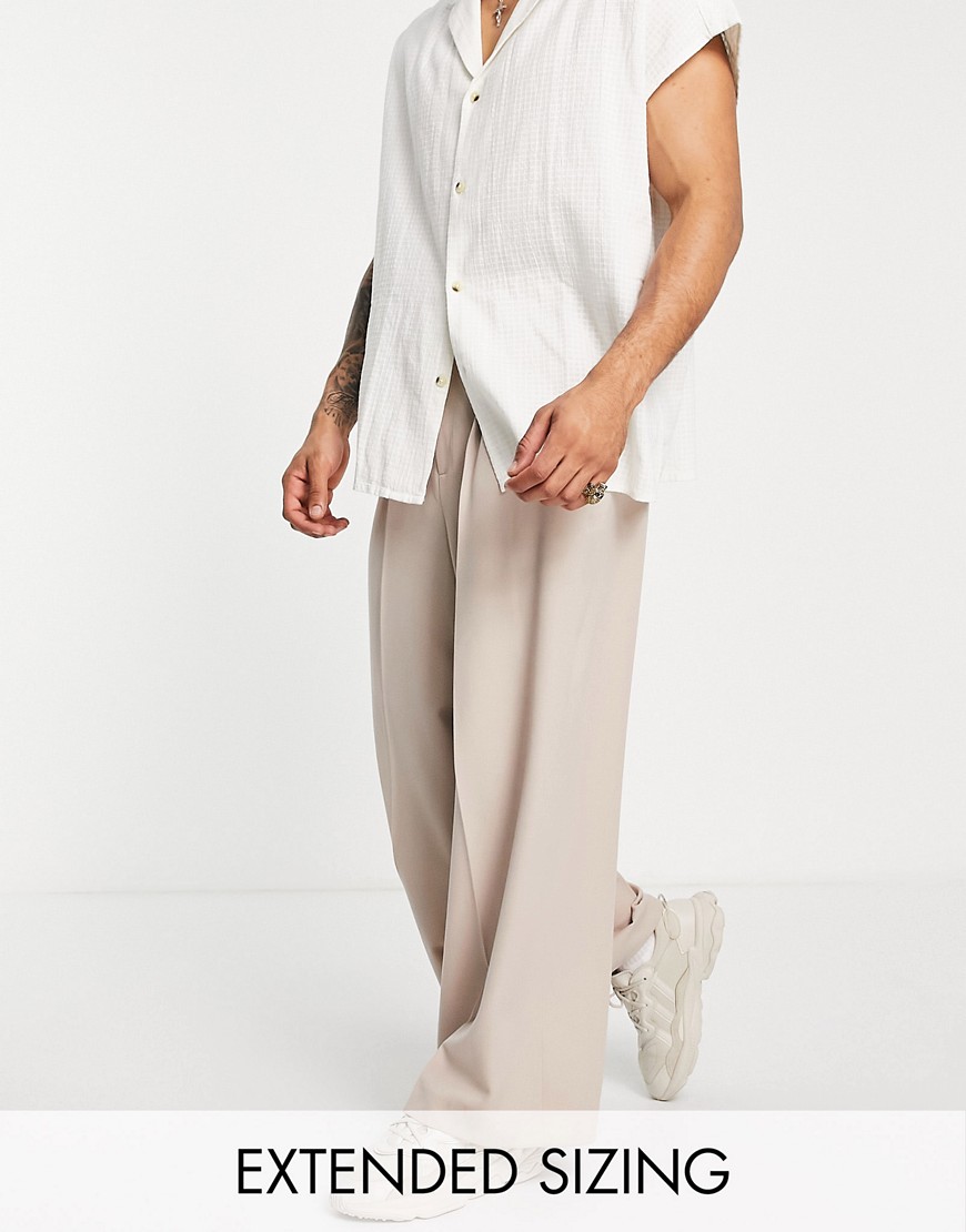 ASOS DESIGN smart extreme wide leg trousers in stone-Neutral