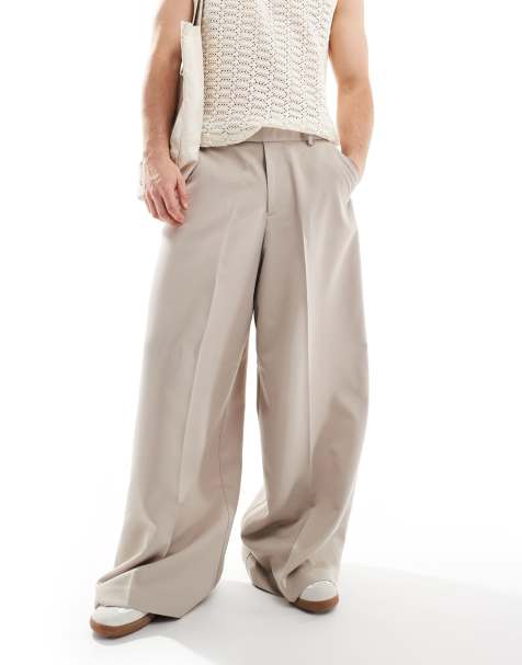 ASOS DESIGN smart extreme wide leg trousers in stone - view 1