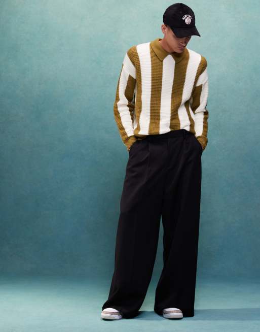 ASOS DESIGN smart extreme wide leg pants with front pleat in black