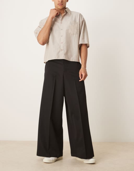 ASOS DESIGN smart extreme wide leg pants with front pleat in black