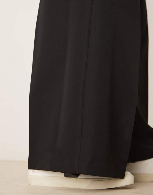 ASOS DESIGN smart extreme wide leg pants with front pleat in black