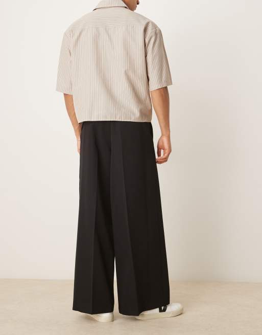 ASOS DESIGN smart extreme wide leg pants with front pleat in black