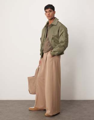 ASOS DESIGN ASOS DESIGN smart extreme wide leg trousers with front pleat in camel-Brown