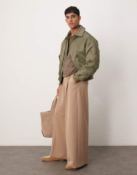 ASOS DESIGN smart extreme wide leg trousers with front pleat in camel - view 1