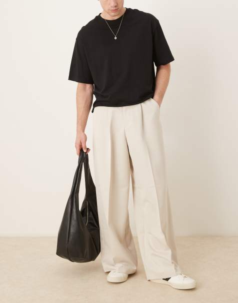 ASOS DESIGN smart extreme wide leg trousers with front pleat in stone - view 1