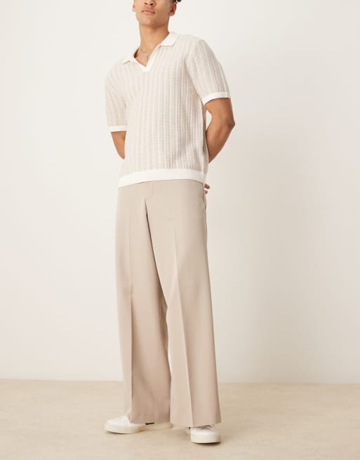 ASOS DESIGN extreme wide leg dress pants with front pleats in stone