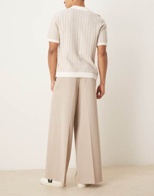 ASOS DESIGN extreme wide leg dress pants with front pleats in stone