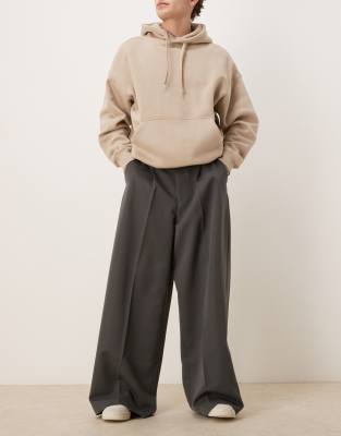 asos ASOS DESIGN smart extreme wide leg trousers with front pleats in charcoal